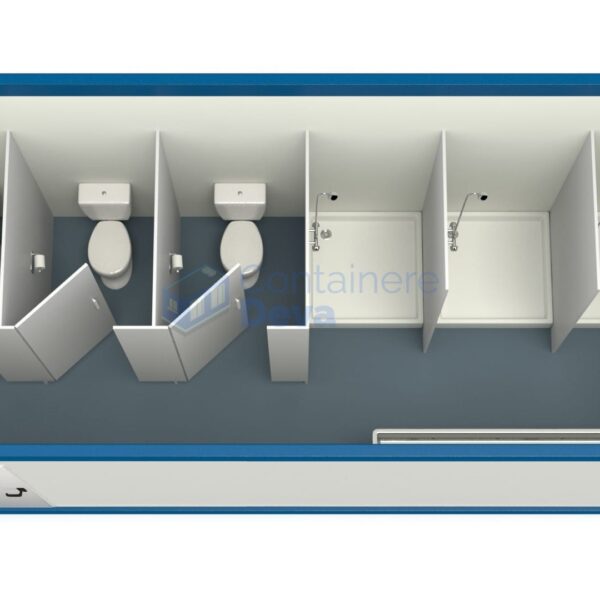 container sanitar deva 6metri 3dusuri 3wc albastru