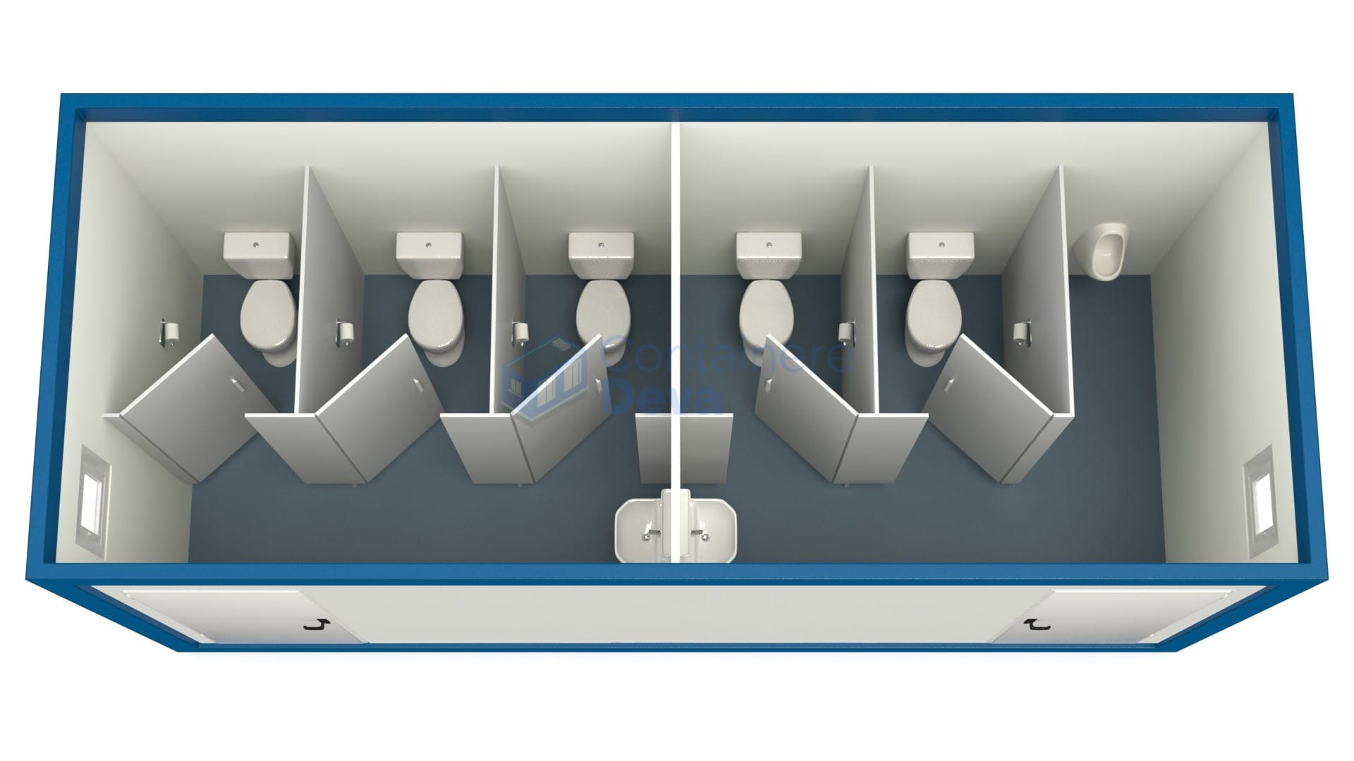 container sanitar deva 6metri 5wc albastru